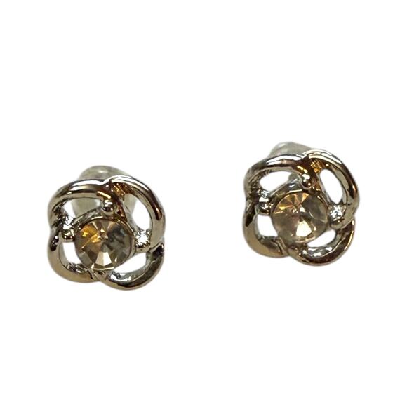 Silver Floral CZ Stone Stud Earrings - Picture 2 of 4